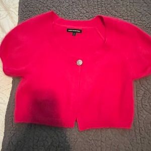 Pink fuzzy cropped sweater/shrug with crystal button